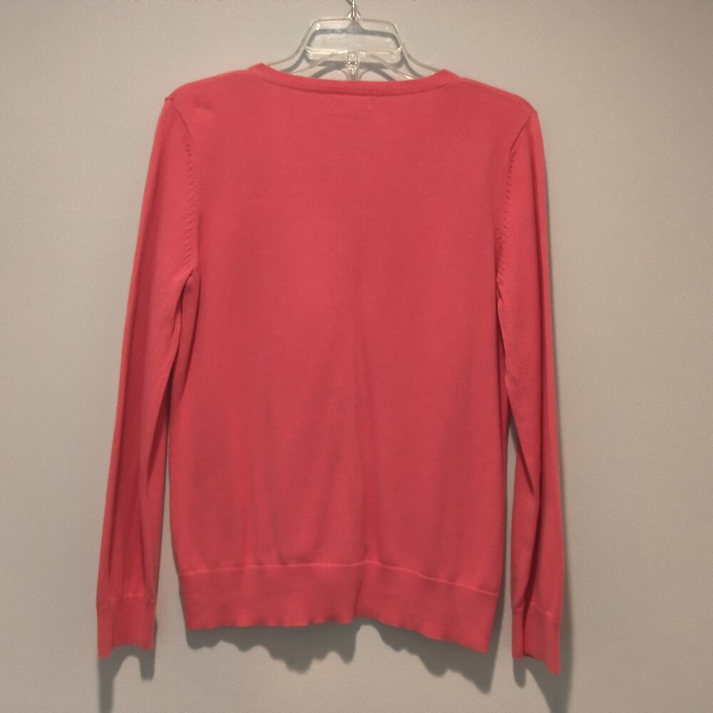 Izod  Long Sleeve  Button Down Pink Sweater  Diamond Pattern  100% Cotton Size M - Picture 3 of 7